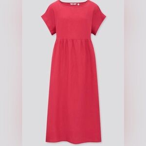 Uniqlo Linen oversized berry-red dress, medium